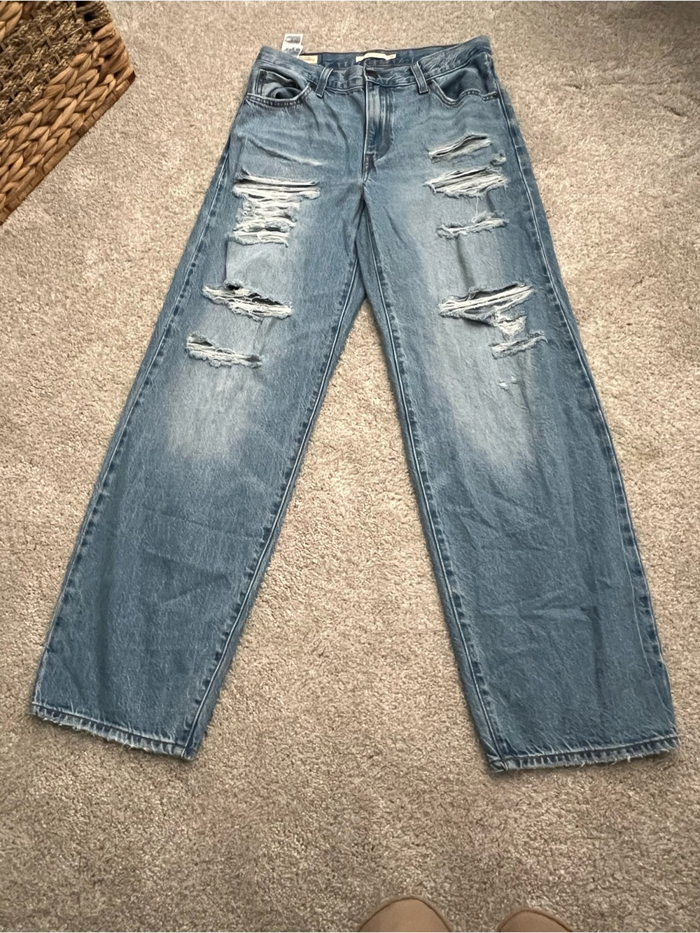 Levi's Light Blue Distressed Wide-Leg Jeans